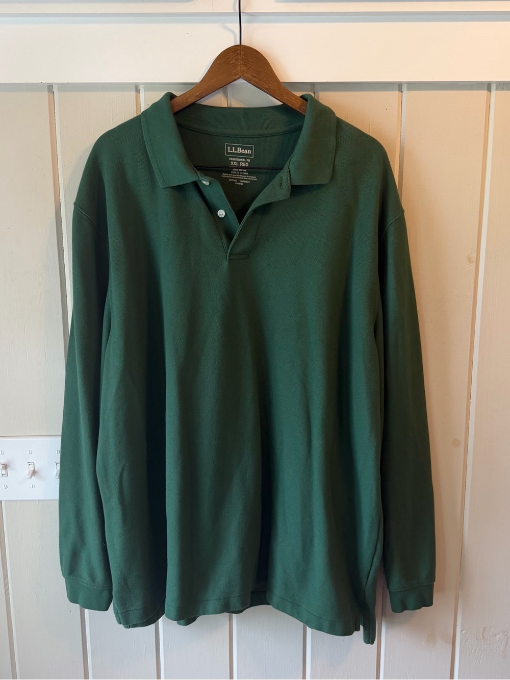 L.L. Bean Men's Long Sleeve Polo - Dark Green, Size XXL